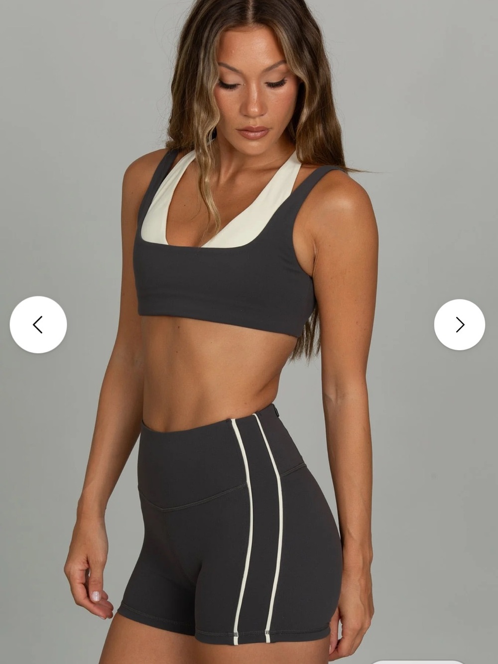 High-Rise Charcoal Women’s Bike Shorts with Cream Stripe